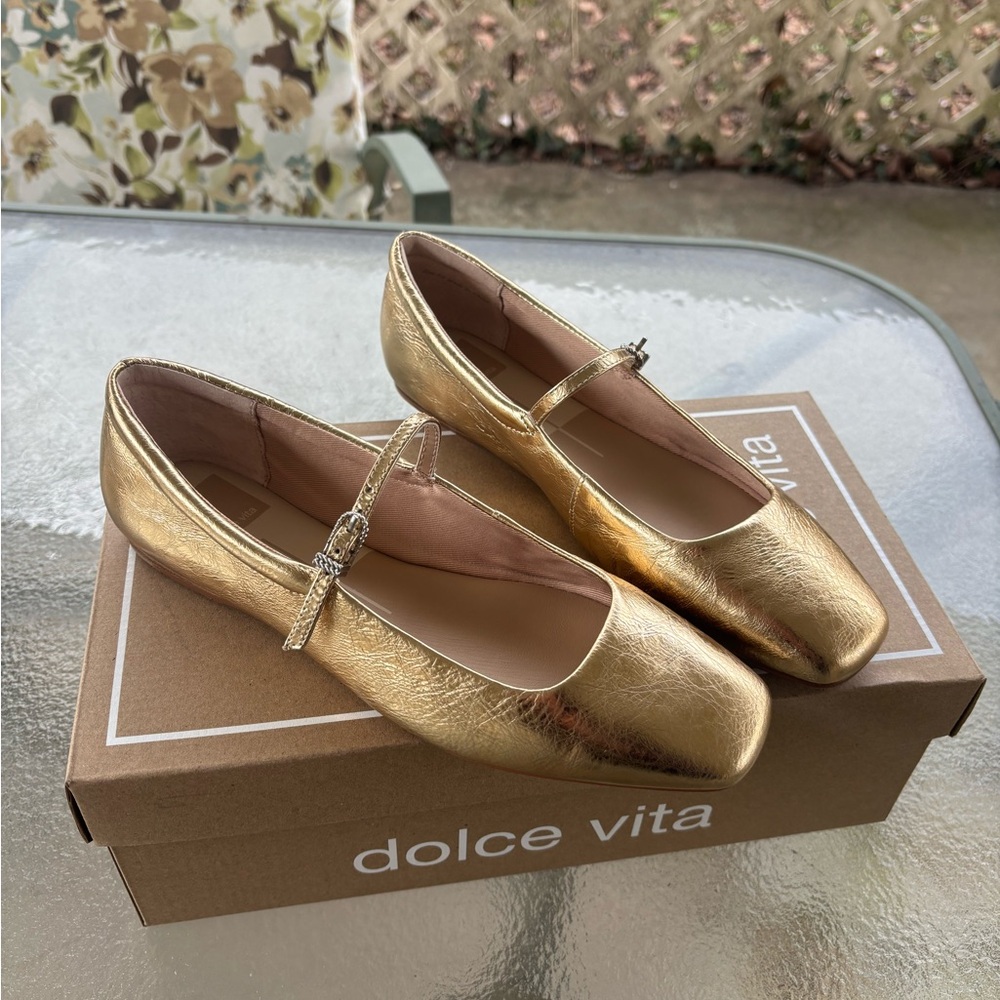 Reyes Ballet Flats - Gold Distressed Leather (NEW)